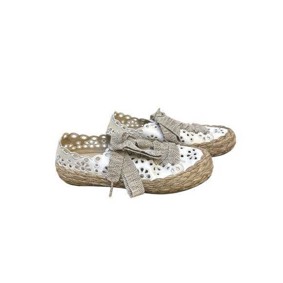 Garcia Pedro White Eyelet Lace-Up Espadrille Sneakers w/Beige Ribbon Laces Size